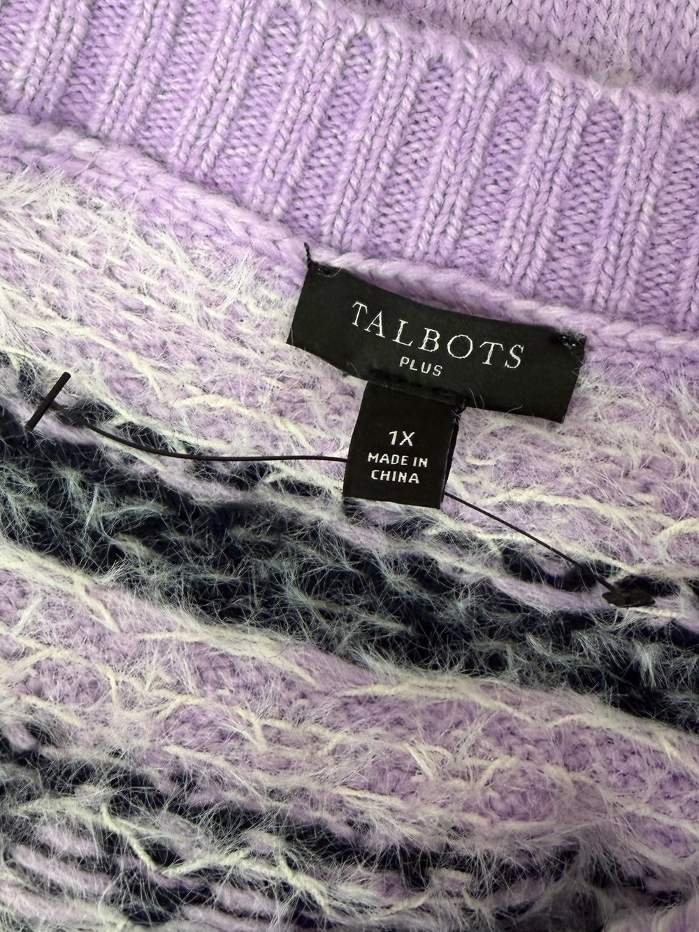 Talbots Sweater Womens 1X Purple Rhinestone Knit Wool Blend Fair Isle Crew NWOT - Picture 5 of 8